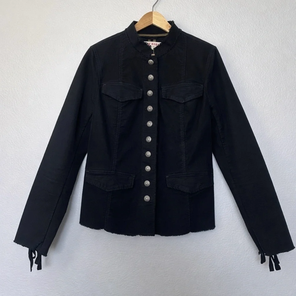 Free People Ella Sergeant Military Jacket Washed Black - Size M - Picture 2 of 9